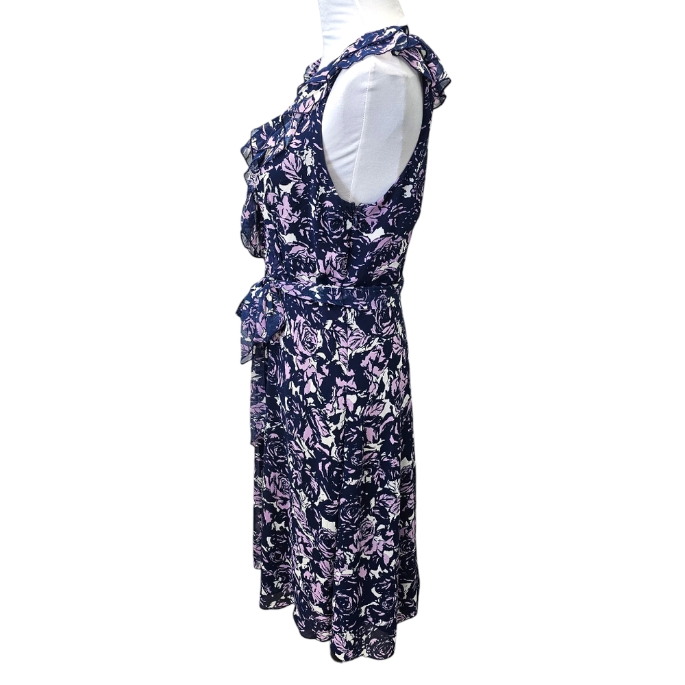 Jonathan Martin Floral V-Neck Dress with Ruffle Neckline Sleeveless Size 10 - Picture 3 of 9
